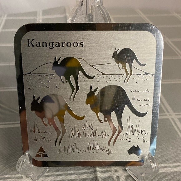 Kangaroo Australian Coaster Set of 4 Aluminum Felt Backed Outback Wildlife Rare - Picture 6 of 9